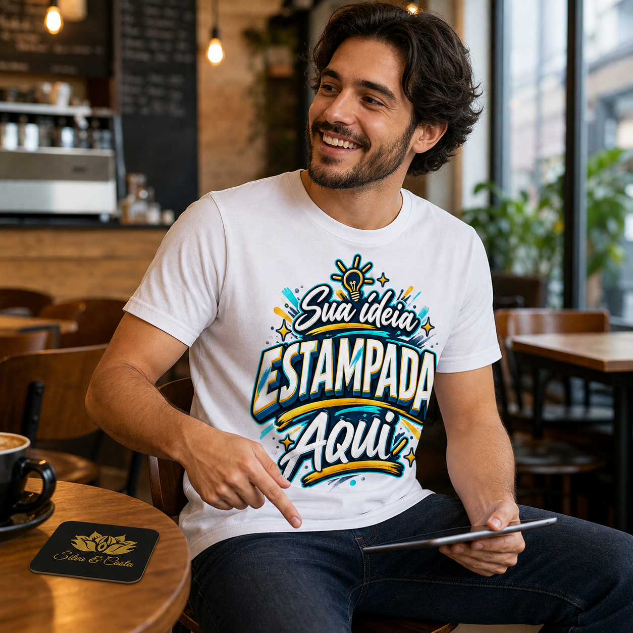 Camiseta Branca Personalizada Unissex 100% Algodão - imagem lifestyle 3