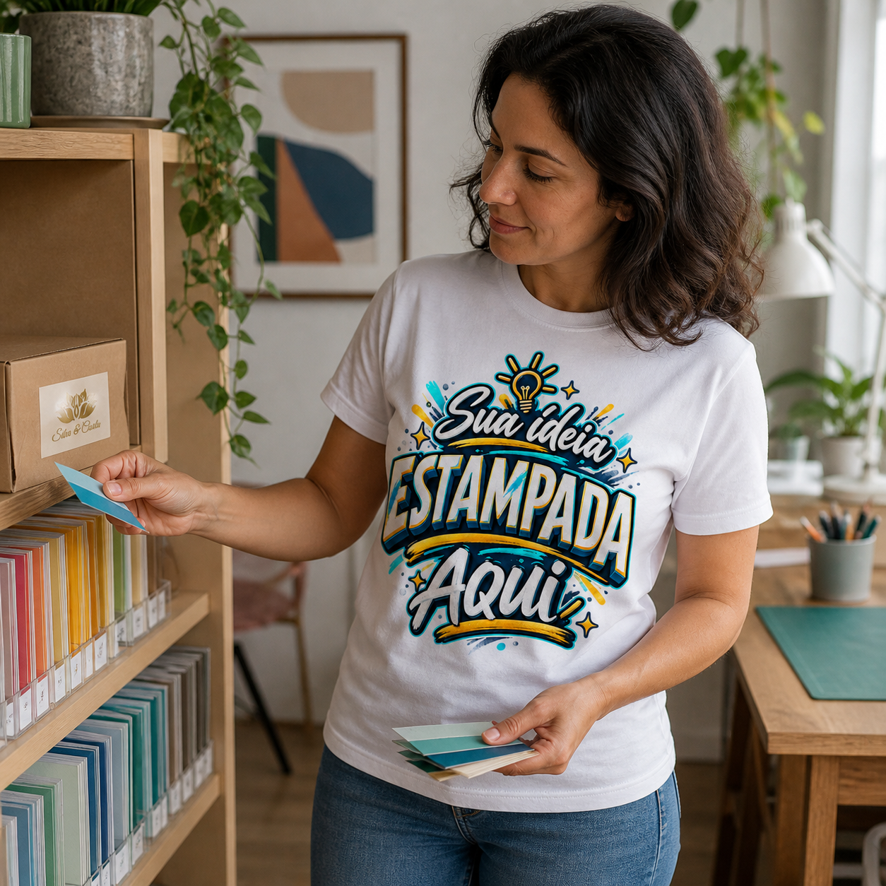 Camiseta Branca Personalizada Unissex 100% Algodão - imagem lifestyle 4