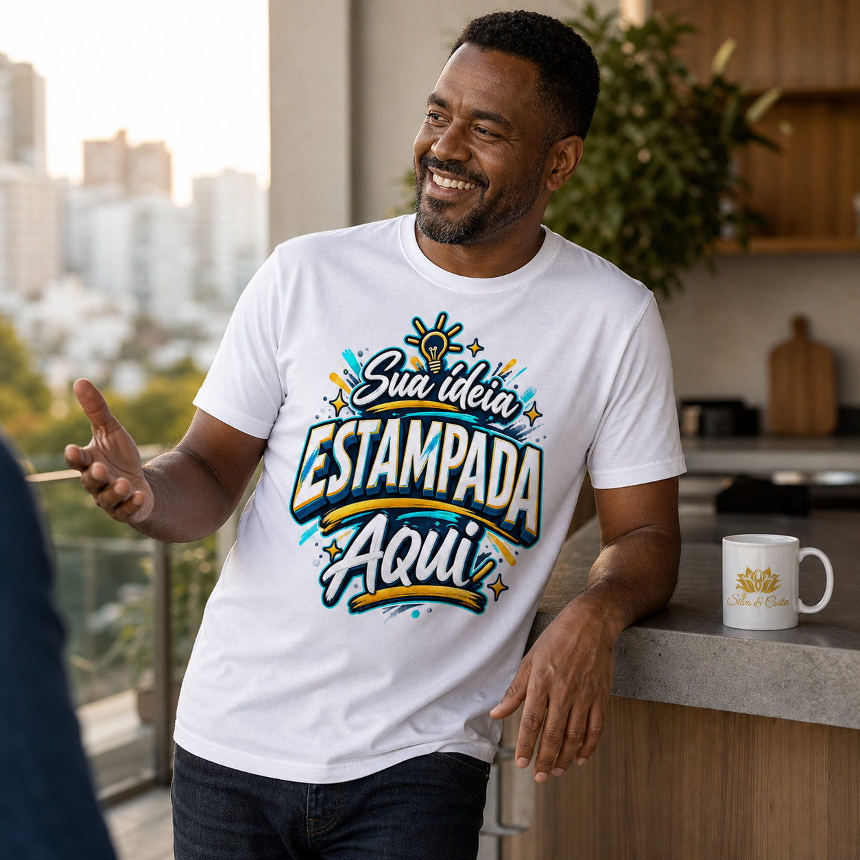 Camiseta Branca Personalizada Unissex 100% Algodão - imagem lifestyle 5
