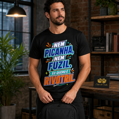 Camiseta Engraçada Masculina Preta Nem Picanha Nem Fuzil - imagem principal