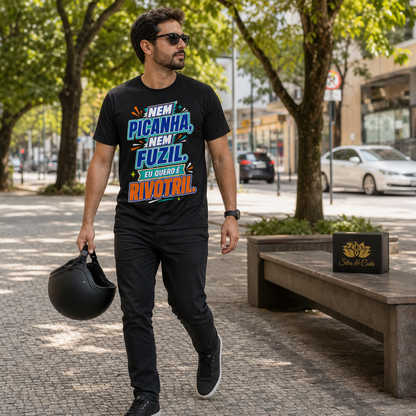 Camiseta Engraçada Masculina Preta Nem Picanha Nem Fuzil - imagem lifestyle 2