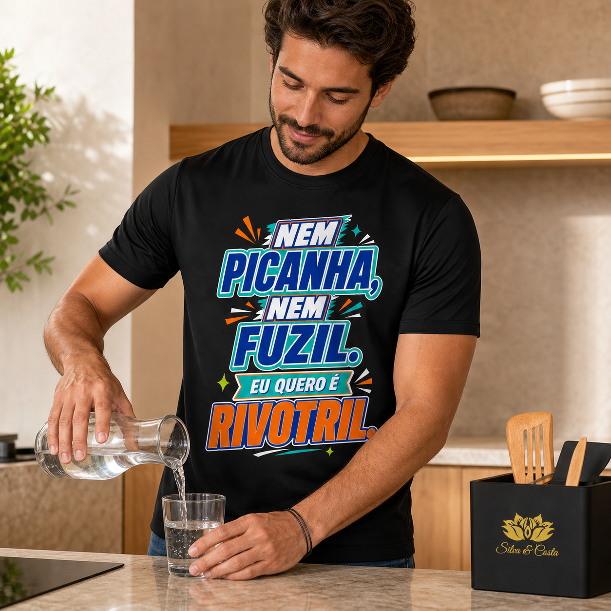 Camiseta Engraçada Masculina Preta Nem Picanha Nem Fuzil - imagem lifestyle 4