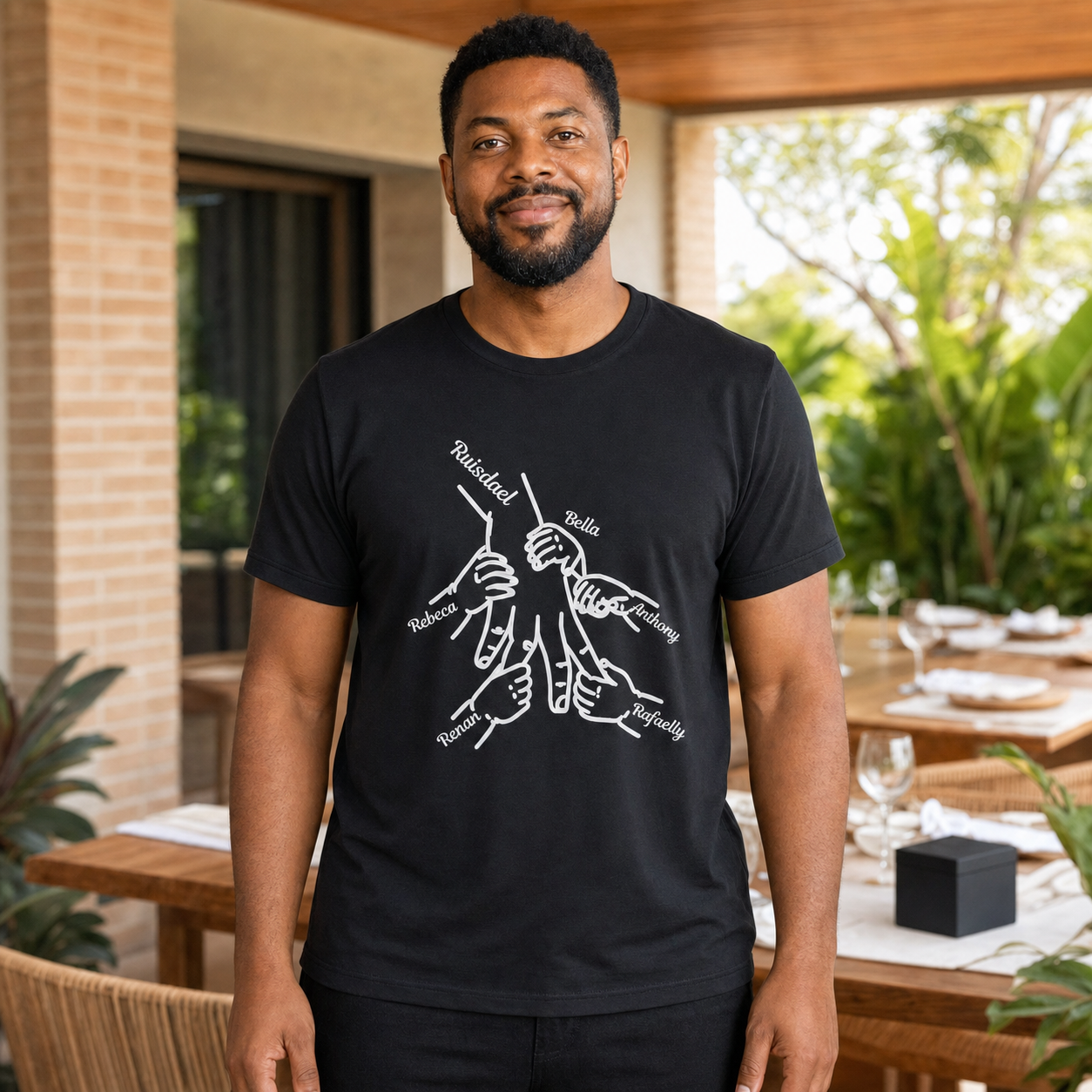 Camiseta Preta Personalizada com Nomes e Maos da Familia - imagem lifestyle 4