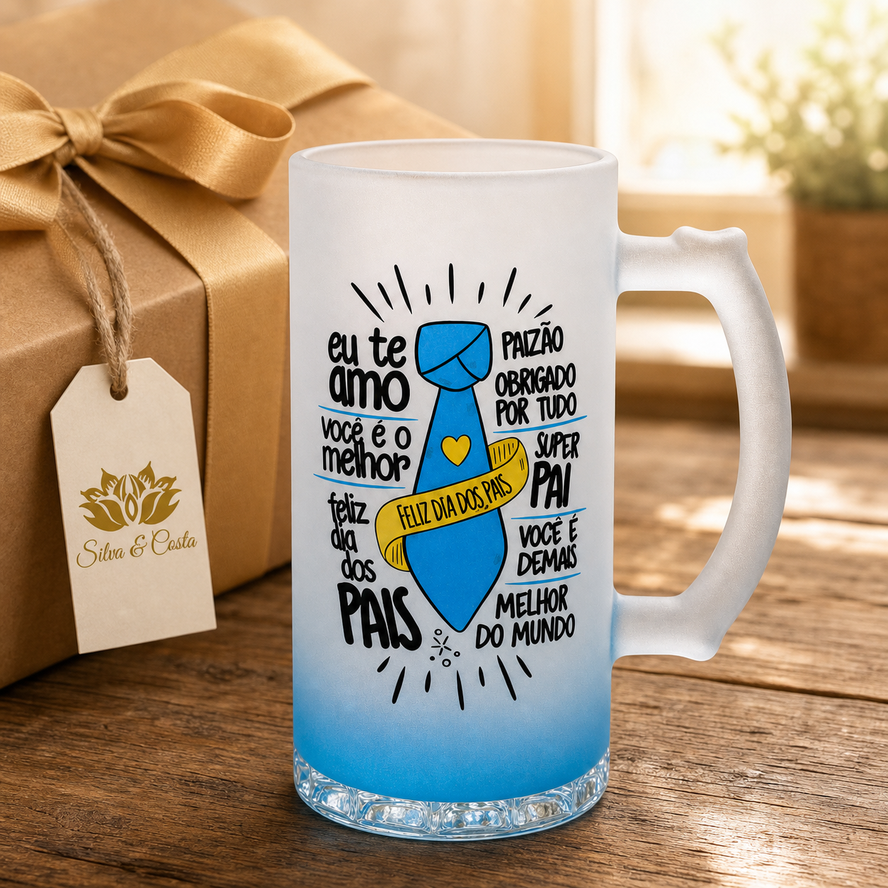 Caneca de Vidro Jateado Personalizada Dia dos Pais - imagem lifestyle 2