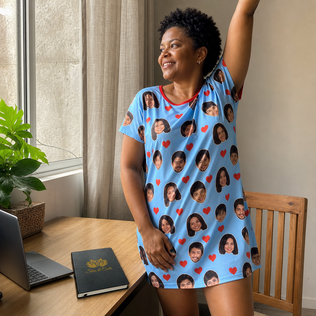 Camisola Personalizada Azul com Fotos em Dryfit - imagem principal