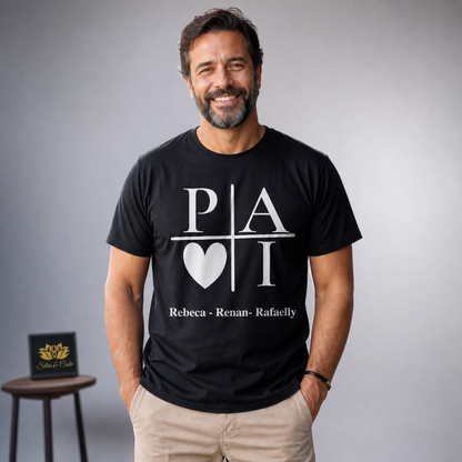 Camiseta Preta Personalizada Pai com Iniciais e Nomes - imagem principal