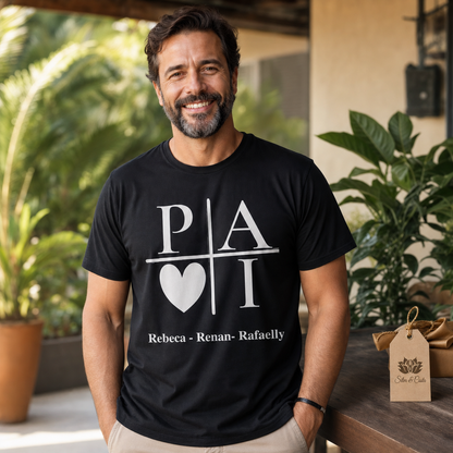 Camiseta Preta Personalizada Pai com Iniciais e Nomes - imagem lifestyle 2