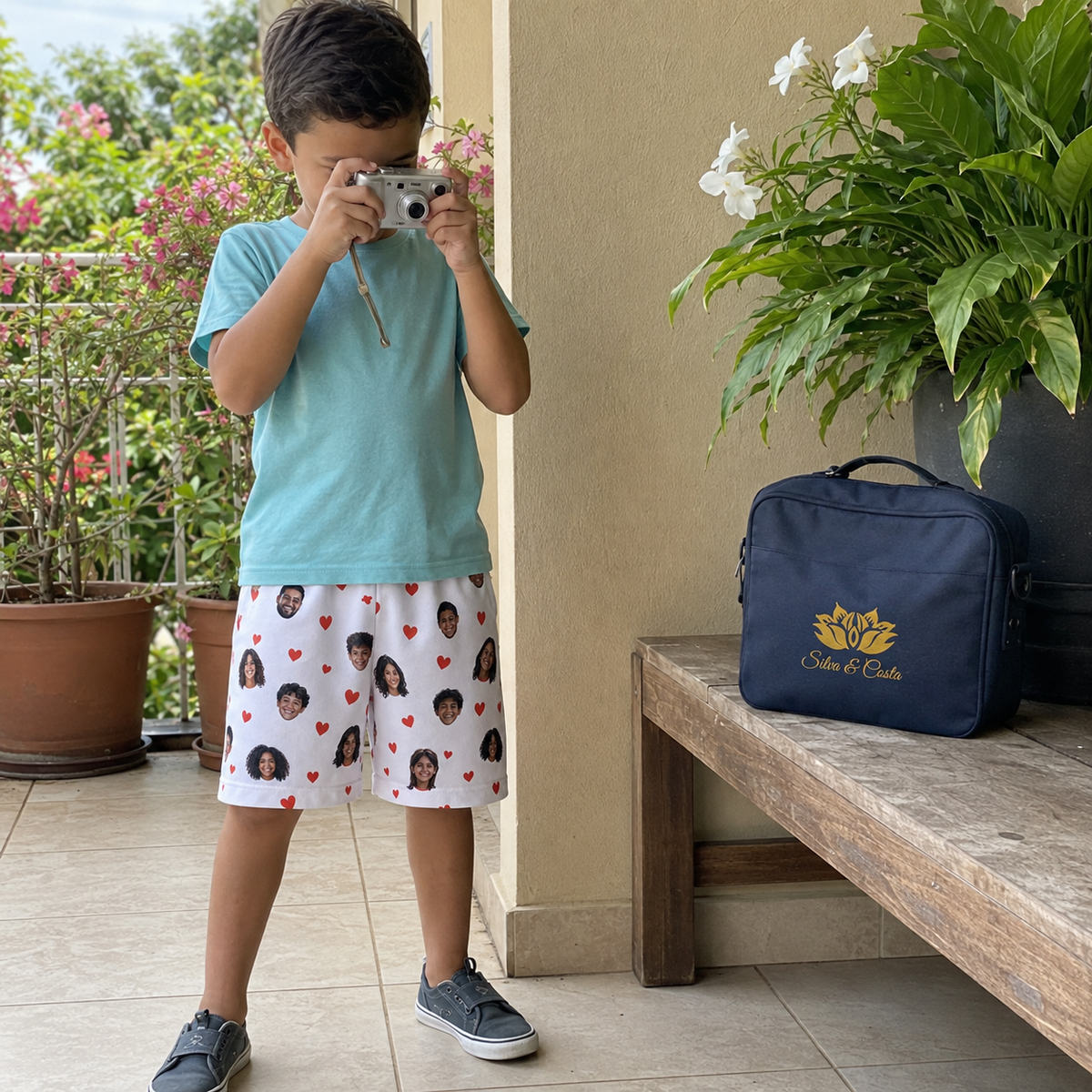 Shorts Infantil Branco Personalizado Masculino DryFit - imagem lifestyle 1