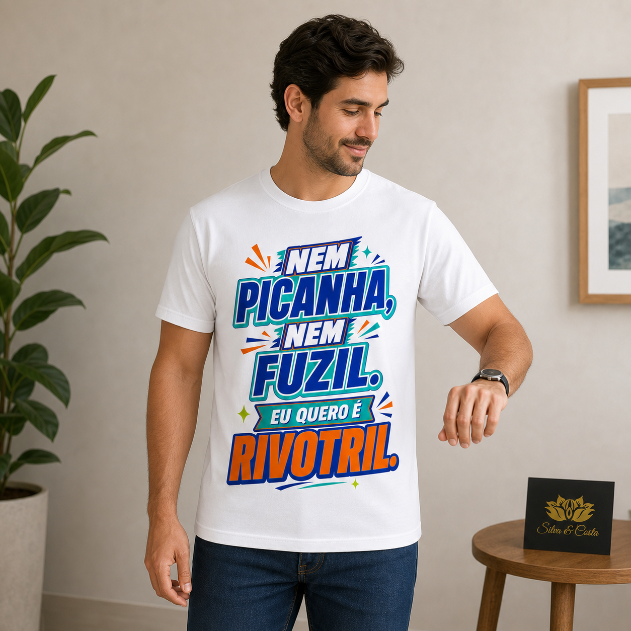 Camiseta Engraçada Masculina Branca Nem Picanha Nem Fuzil - imagem principal