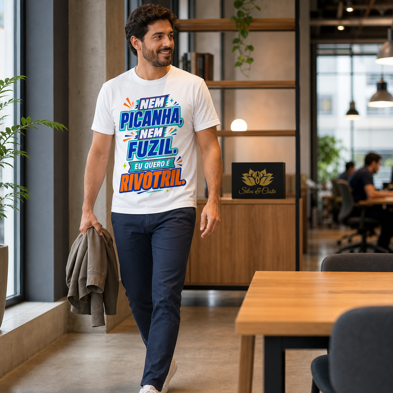 Camiseta Engraçada Masculina Branca Nem Picanha Nem Fuzil - imagem lifestyle 2