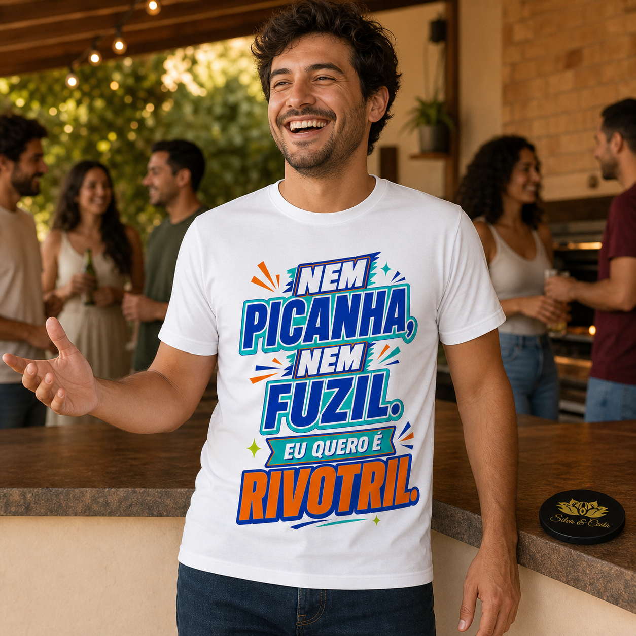 Camiseta Engraçada Masculina Branca Nem Picanha Nem Fuzil - imagem lifestyle 5