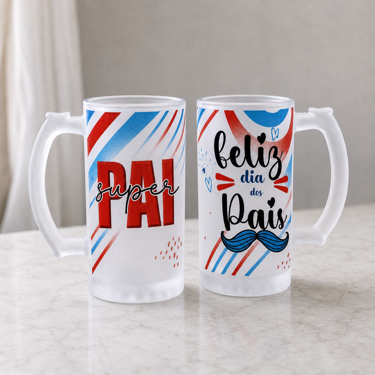 Caneca de Vidro Jateado Personalizada Super Pai - imagem principal
