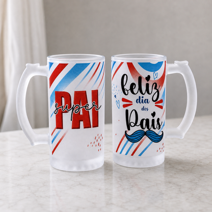 Caneca de Vidro Jateado Personalizada Super Pai - imagem principal