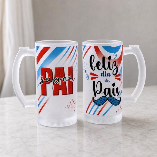 Caneca de Vidro Jateado Personalizada Super Pai - imagem principal