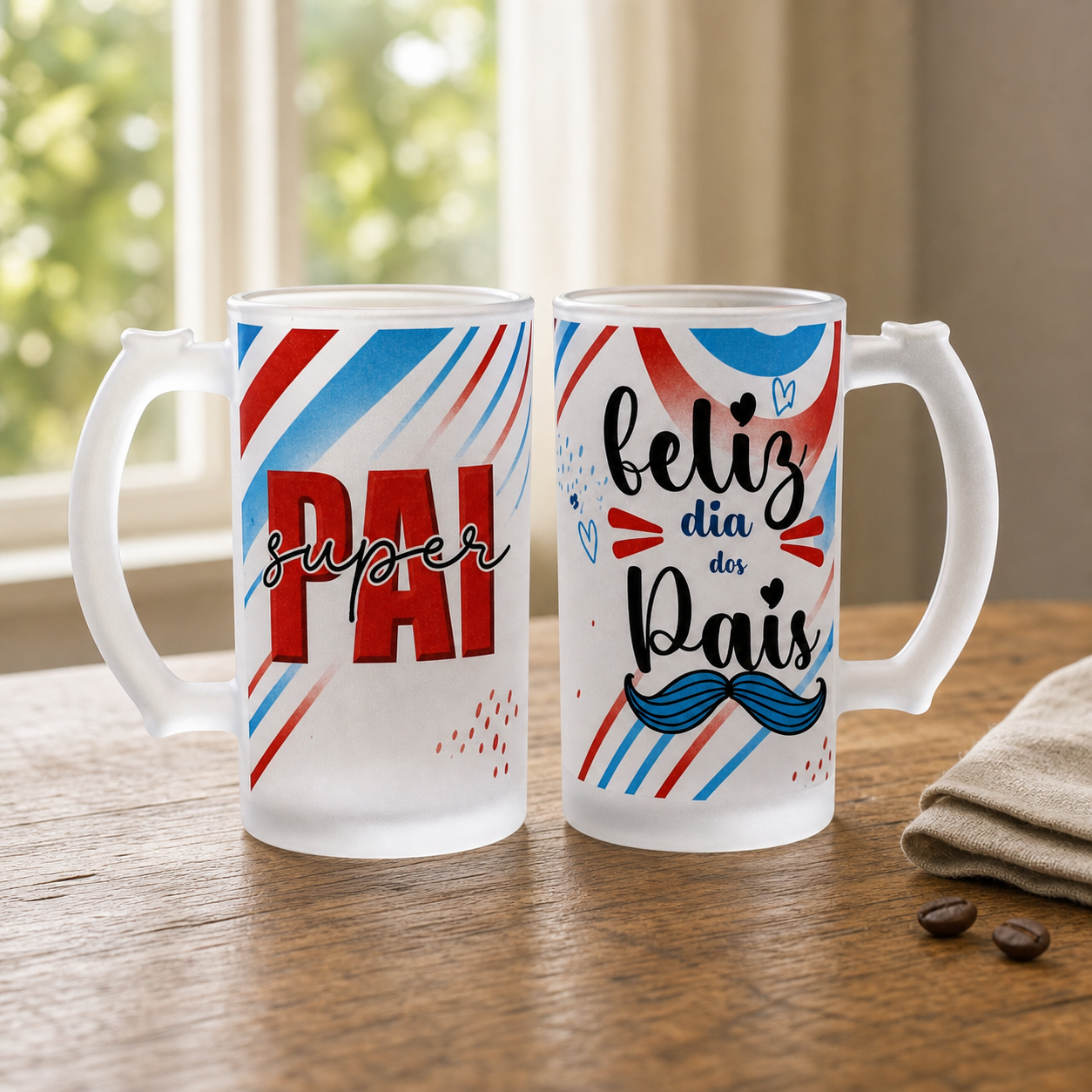 Caneca de Vidro Jateado Personalizada Super Pai - imagem lifestyle 2