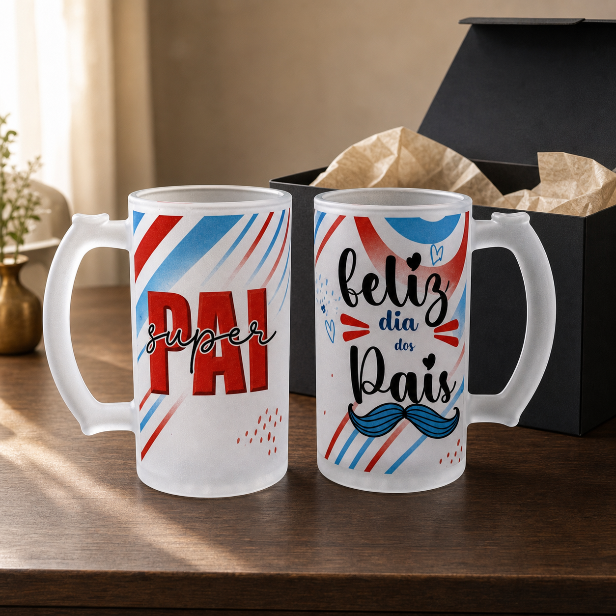 Caneca de Vidro Jateado Personalizada Super Pai - imagem lifestyle 3