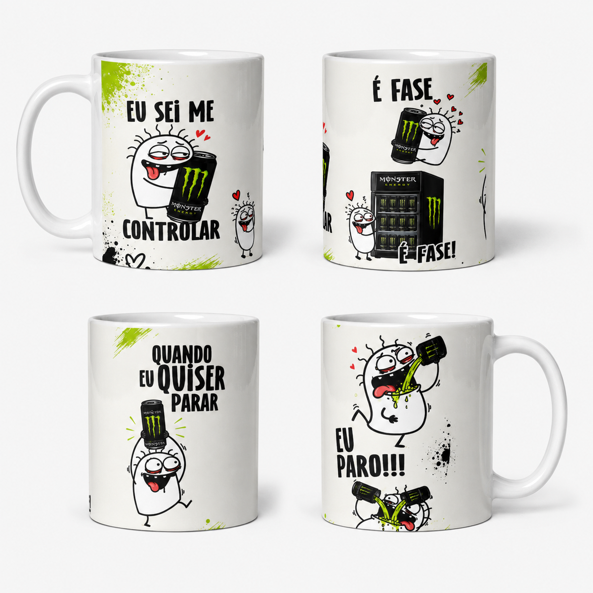 Caneca de Porcelana Personalizada Monster Verde — Tradicional ou Colorida - opção Caneca Tradicional