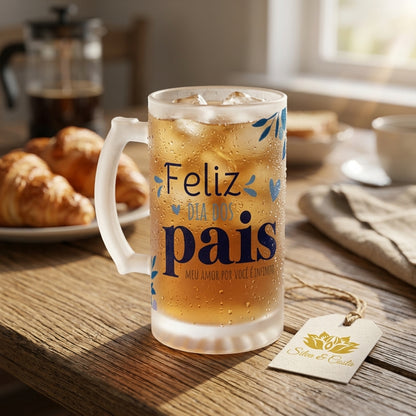 Caneca de Vidro Jateado Personalizada Feliz Dia dos Pais - imagem principal