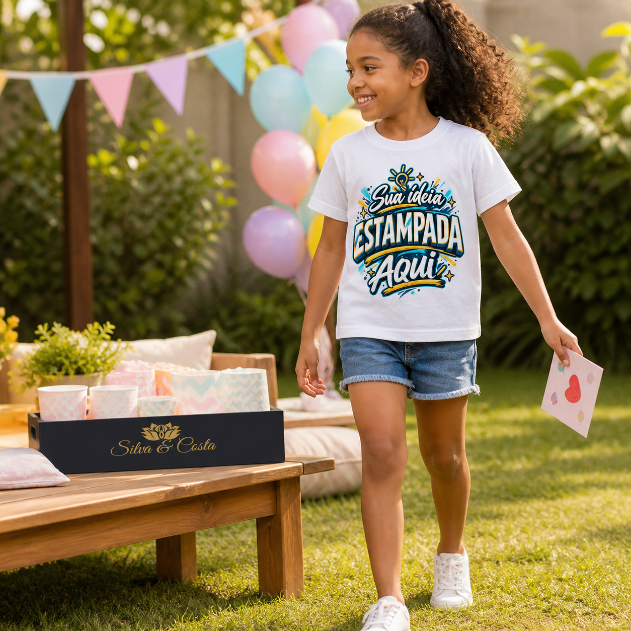Camiseta Infantil Branca Personalizada 100% Algodão - imagem lifestyle 2