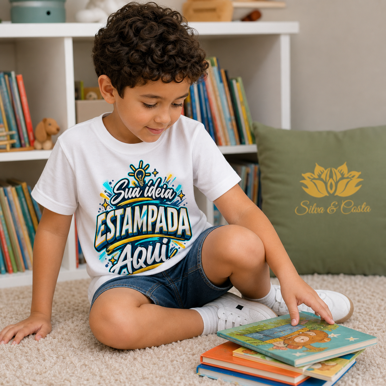 Camiseta Infantil Branca Personalizada 100% Algodão - imagem lifestyle 3