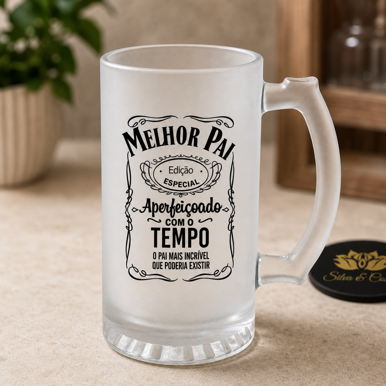 Caneca de Vidro Jateado Personalizada Melhor Pai - imagem principal