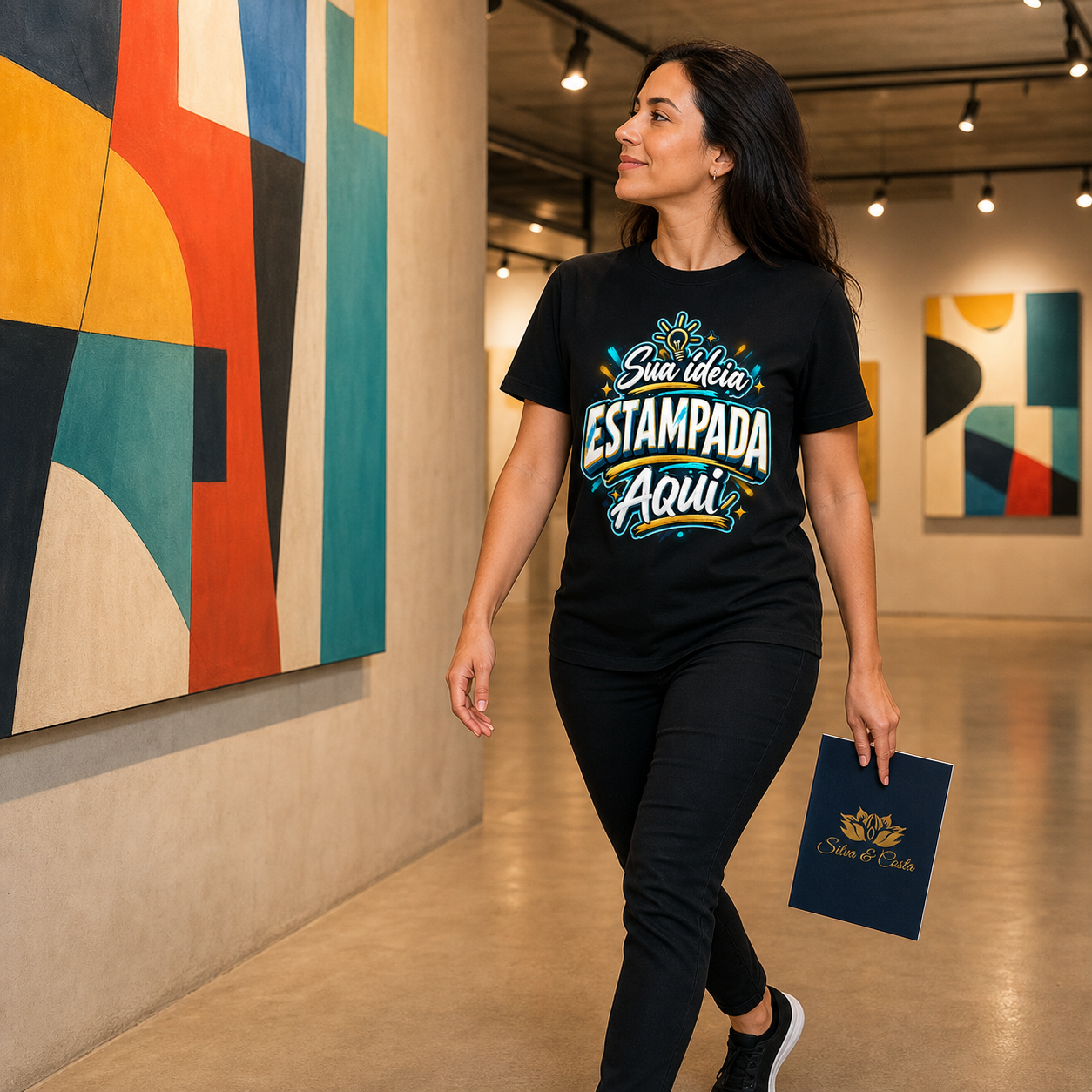 Camiseta Preta Personalizada Unissex 100% Algodão - imagem lifestyle 2