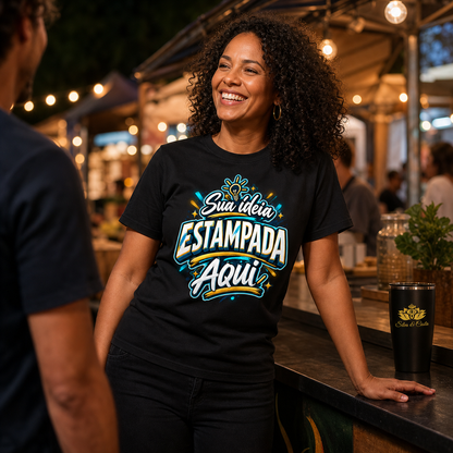 Camiseta Preta Personalizada Unissex 100% Algodão - imagem lifestyle 4