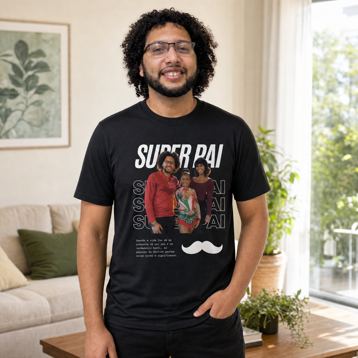 Camiseta Preta Personalizada Super Pai com Foto - imagem principal