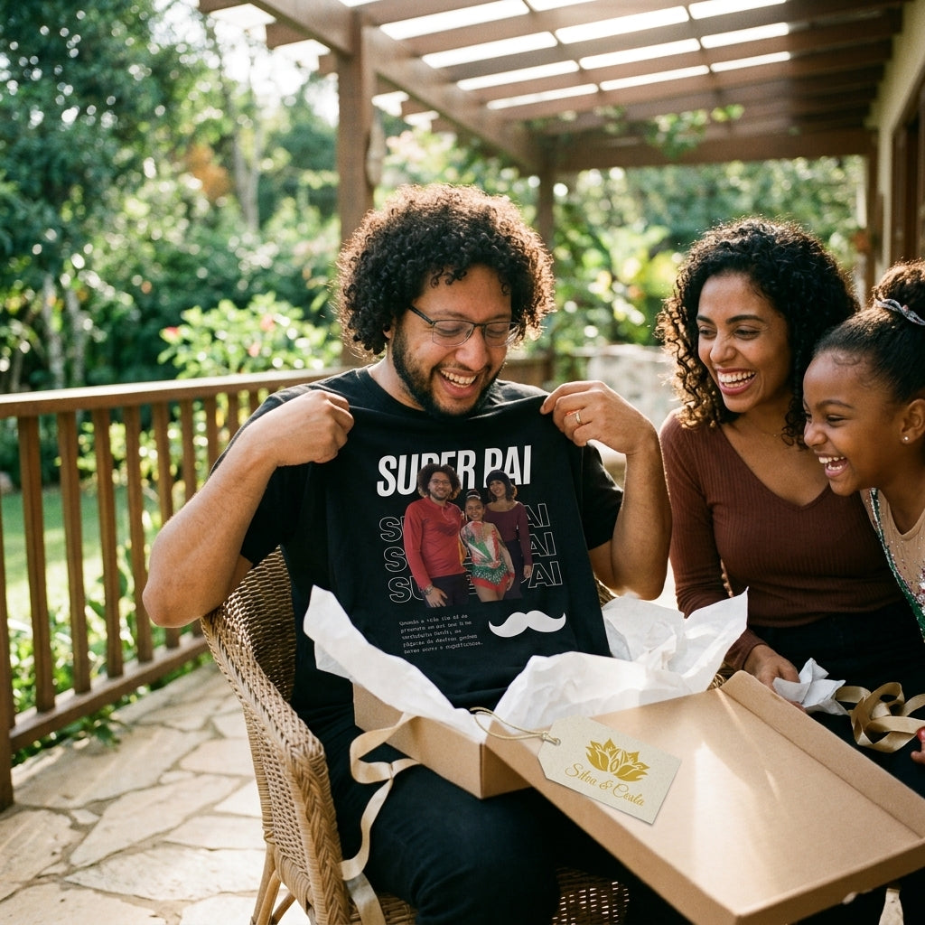 Camiseta Preta Personalizada Super Pai com Foto - imagem lifestyle 4