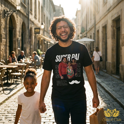 Camiseta Preta Personalizada Super Pai com Foto - imagem lifestyle 5