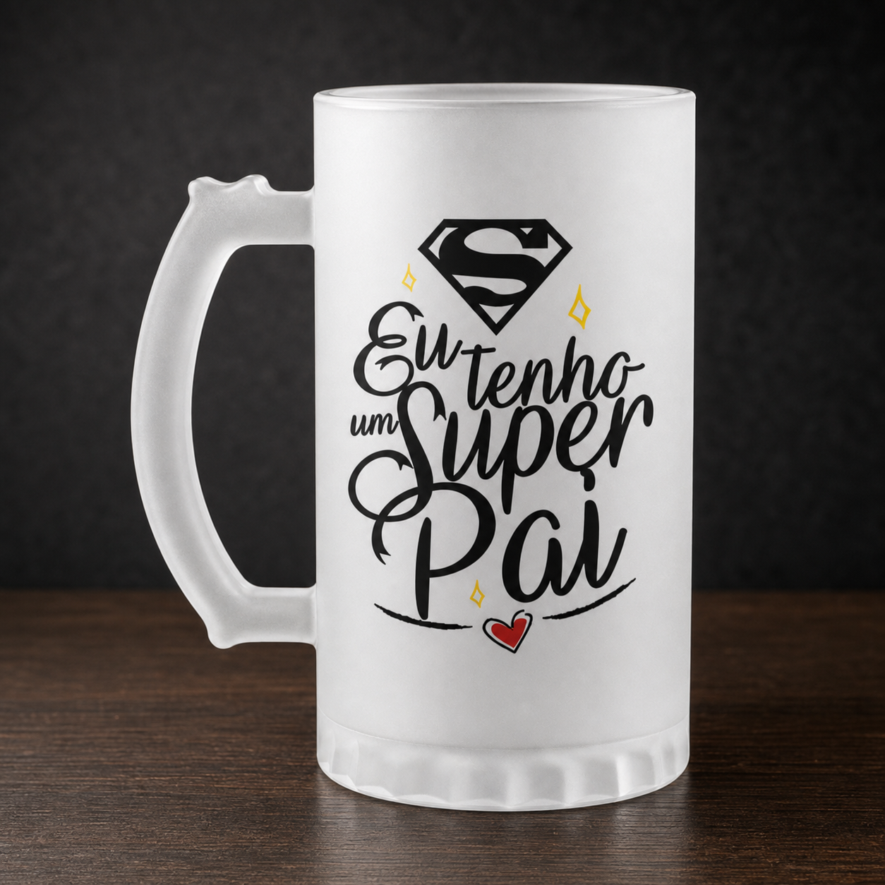 Caneca de Vidro Jateada Personalizada Super Pai - imagem principal