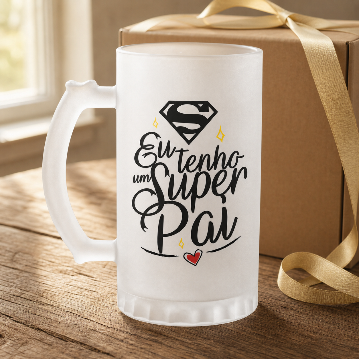 Caneca de Vidro Jateada Personalizada Super Pai - imagem lifestyle 2