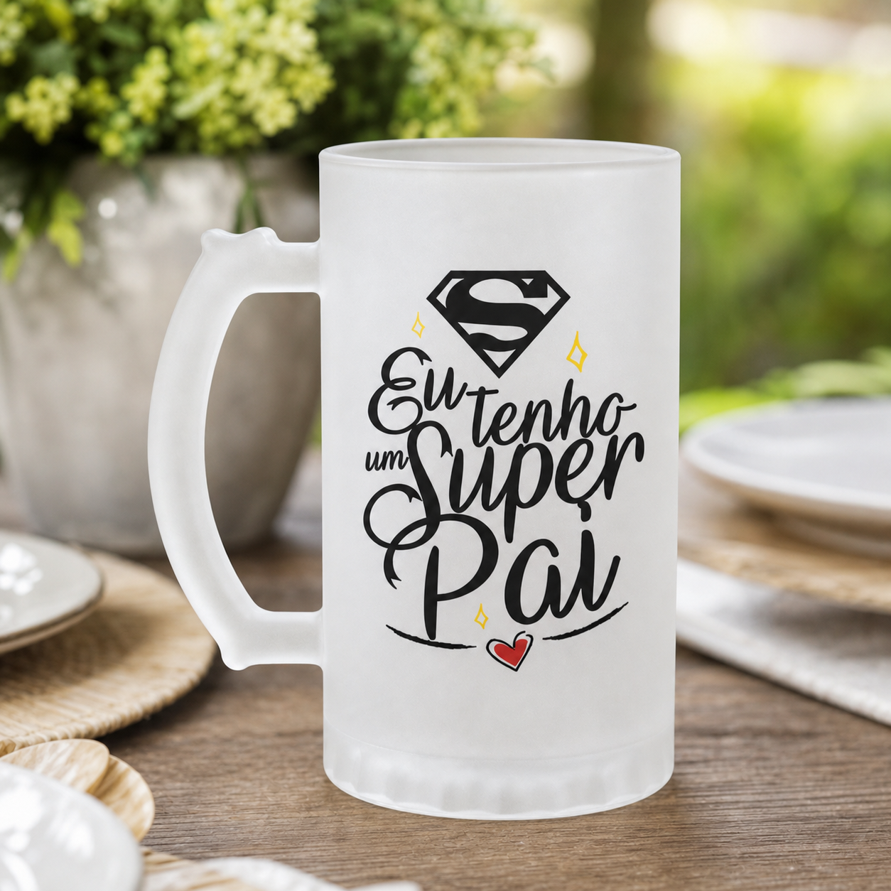 Caneca de Vidro Jateada Personalizada Super Pai - imagem lifestyle 3