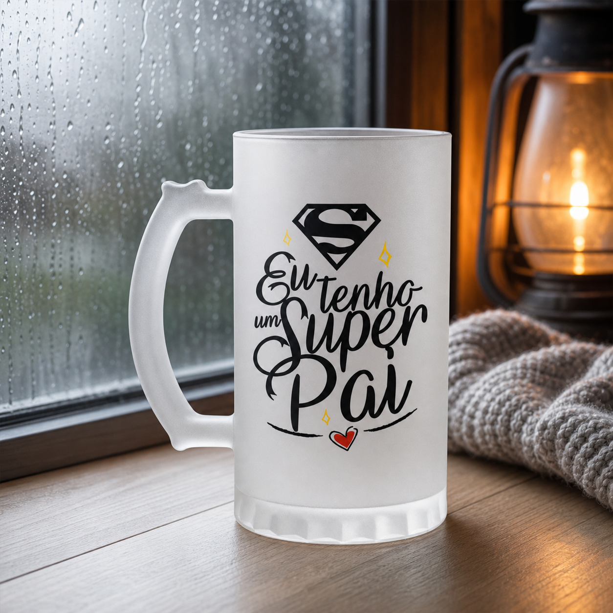 Caneca de Vidro Jateada Personalizada Super Pai - imagem lifestyle 4