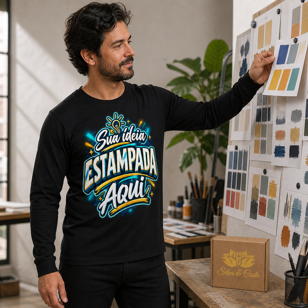 Camiseta Manga Longa Preta Personalizada 100% Algodão - imagem principal