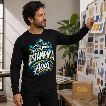 Camiseta Manga Longa Preta Personalizada 100% Algodão - imagem principal