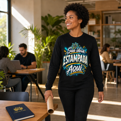 Camiseta Manga Longa Preta Personalizada 100% Algodão - imagem lifestyle 2
