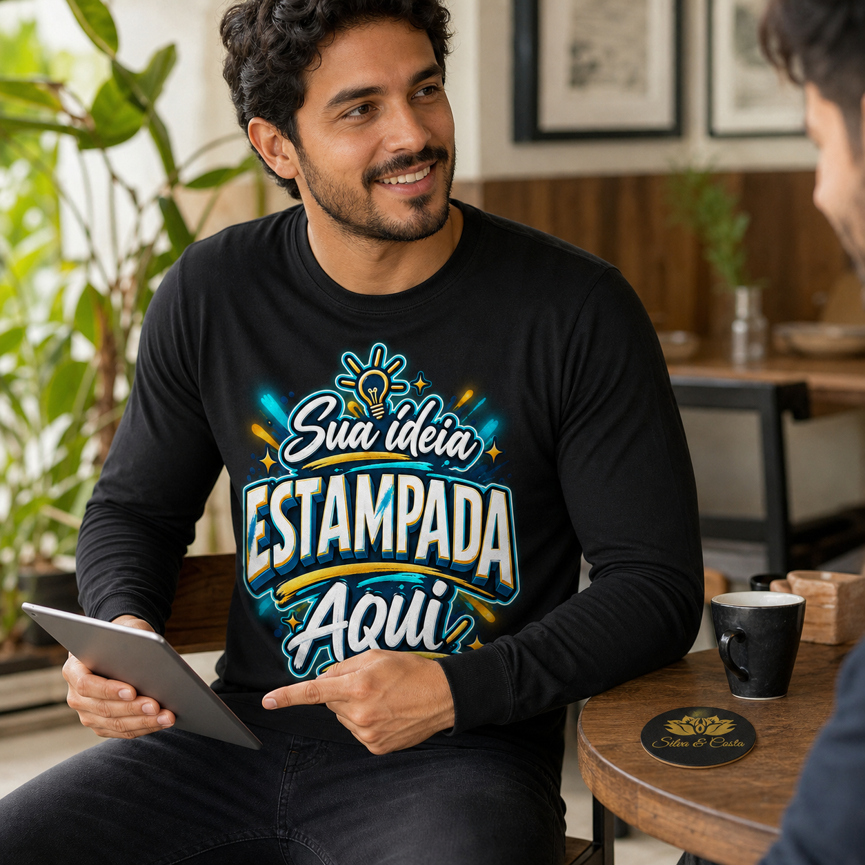 Camiseta Manga Longa Preta Personalizada 100% Algodão - imagem lifestyle 3