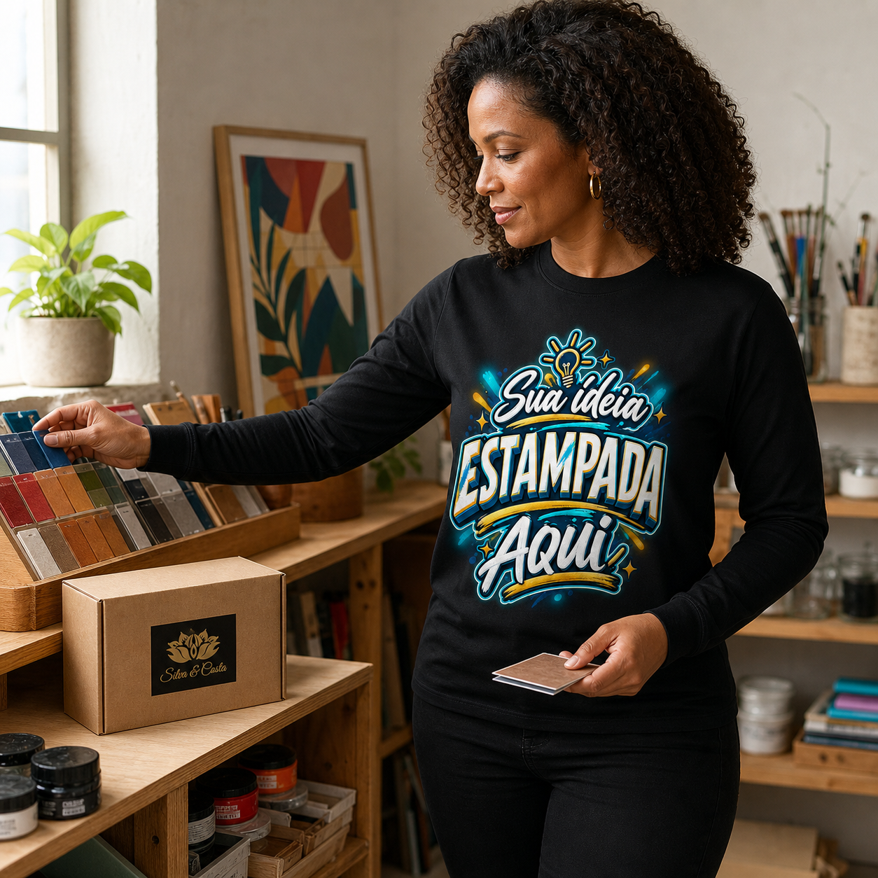 Camiseta Manga Longa Preta Personalizada 100% Algodão - imagem lifestyle 4