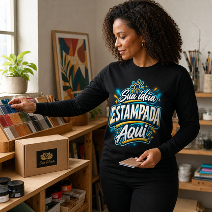 Camiseta Manga Longa Preta Personalizada 100% Algodão - imagem lifestyle 4