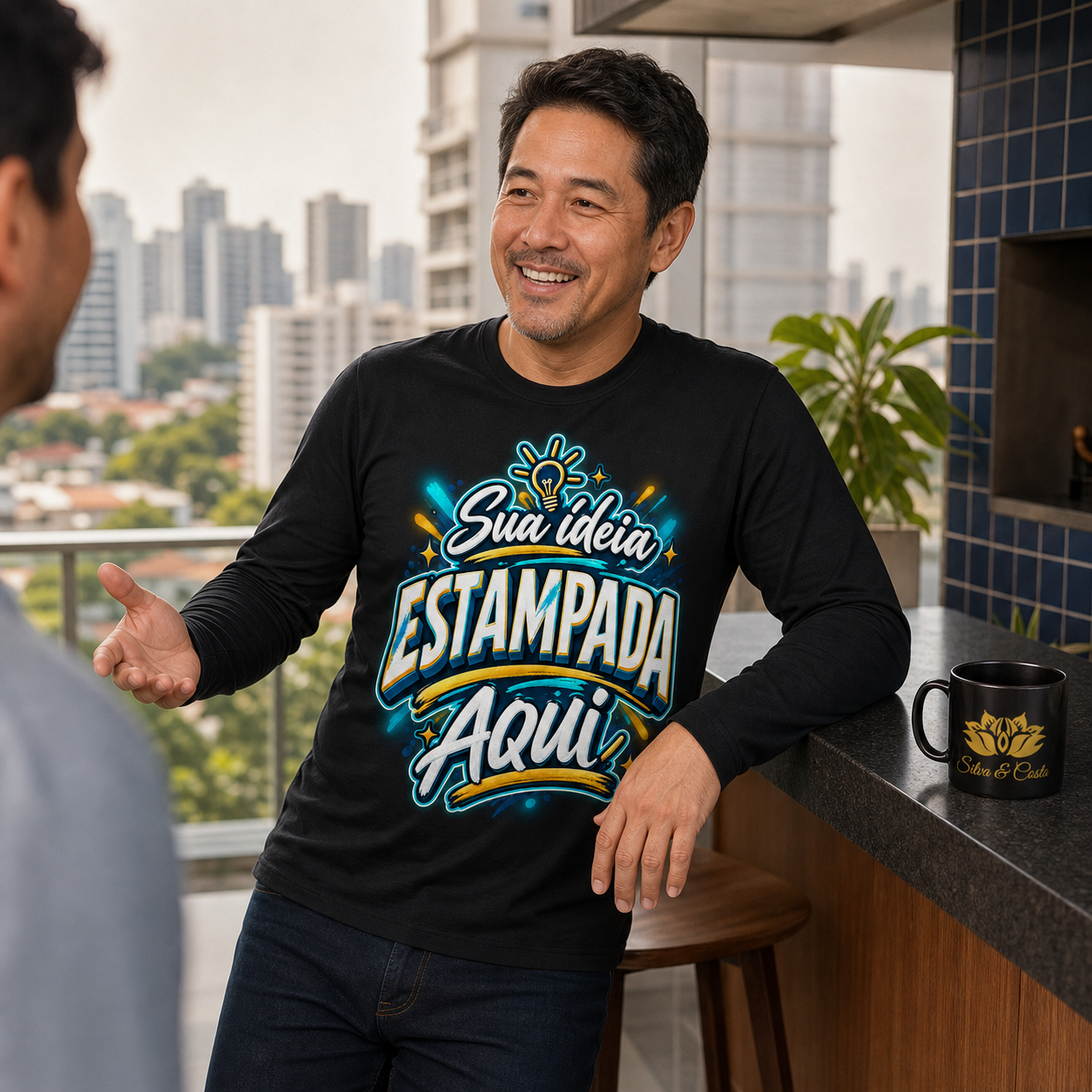 Camiseta Manga Longa Preta Personalizada 100% Algodão - imagem lifestyle 5