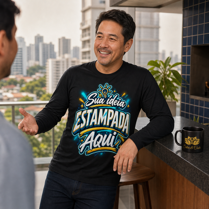 Camiseta Manga Longa Preta Personalizada 100% Algodão - imagem lifestyle 5