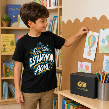 Camiseta Infantil Preta Personalizada 100% Algodão - imagem principal