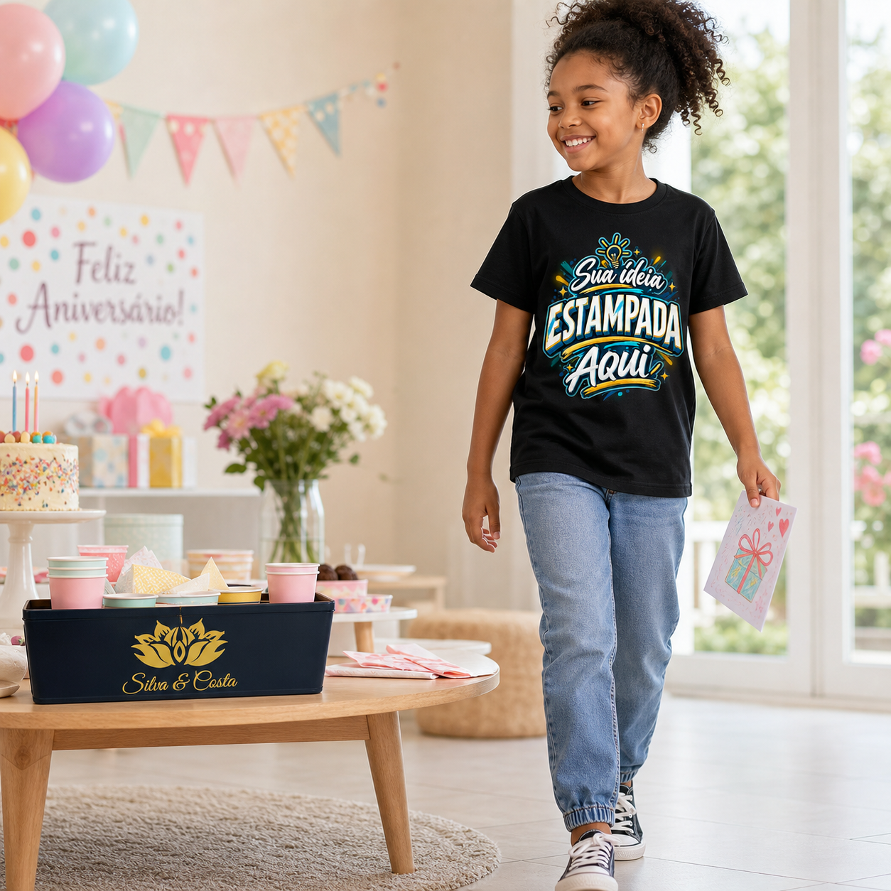 Camiseta Infantil Preta Personalizada 100% Algodão - imagem lifestyle 2