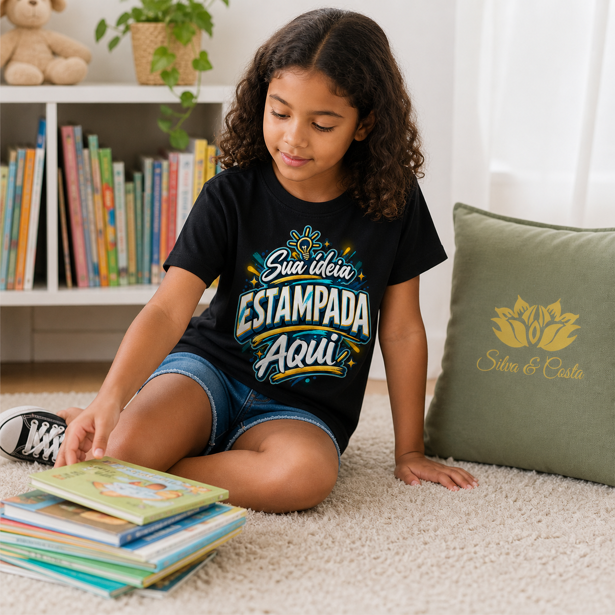 Camiseta Infantil Preta Personalizada 100% Algodão - imagem lifestyle 3