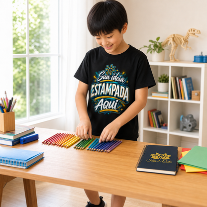 Camiseta Infantil Preta Personalizada 100% Algodão - imagem lifestyle 4
