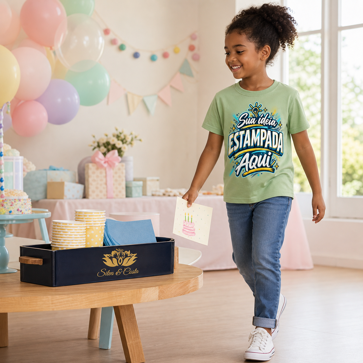 Camiseta Infantil Colorida Personalizada 100% Algodão - imagem lifestyle 2