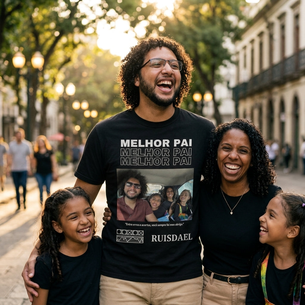 Camiseta Preta Personalizada Melhor Pai com Foto - imagem lifestyle 2