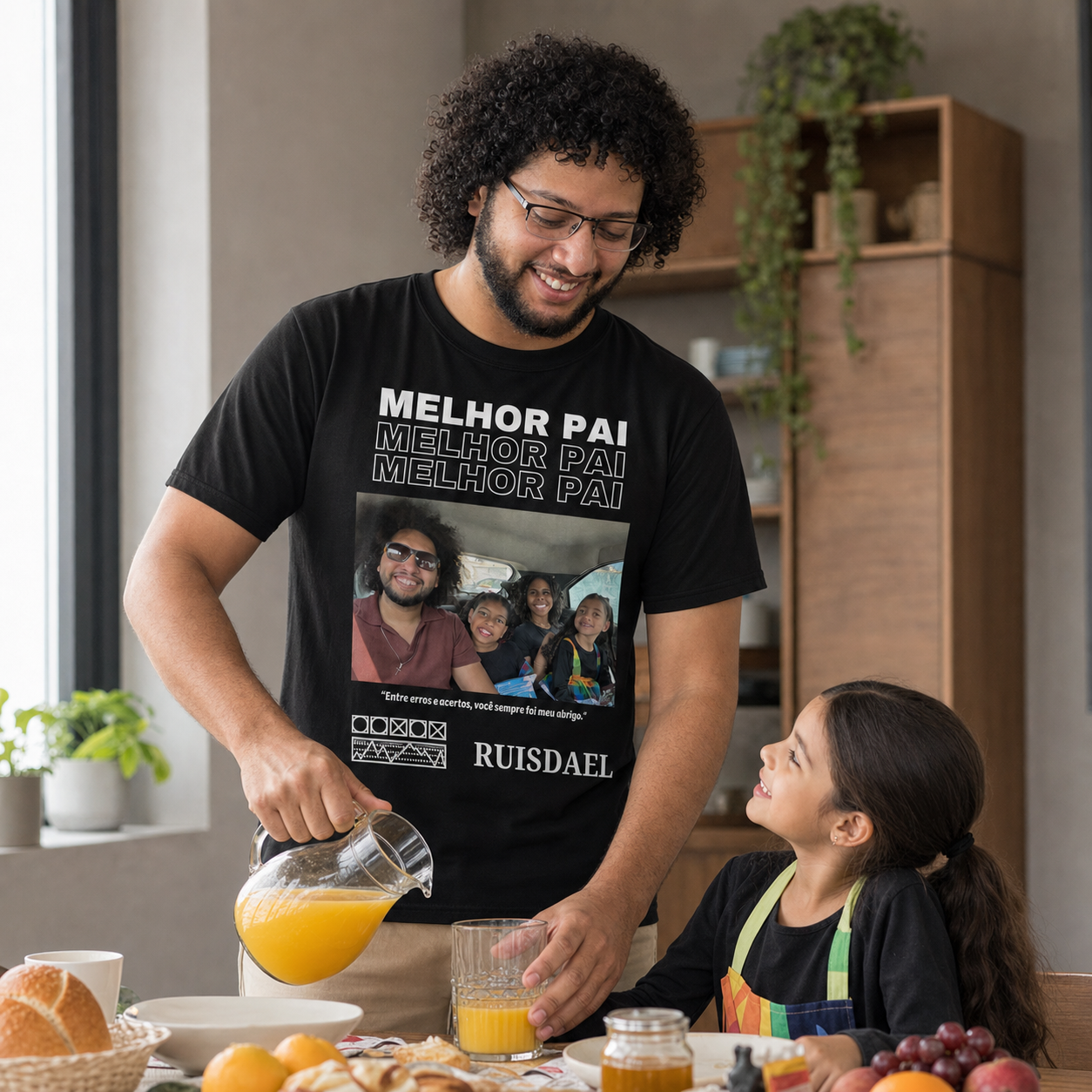 Camiseta Preta Personalizada Melhor Pai com Foto - imagem lifestyle 3