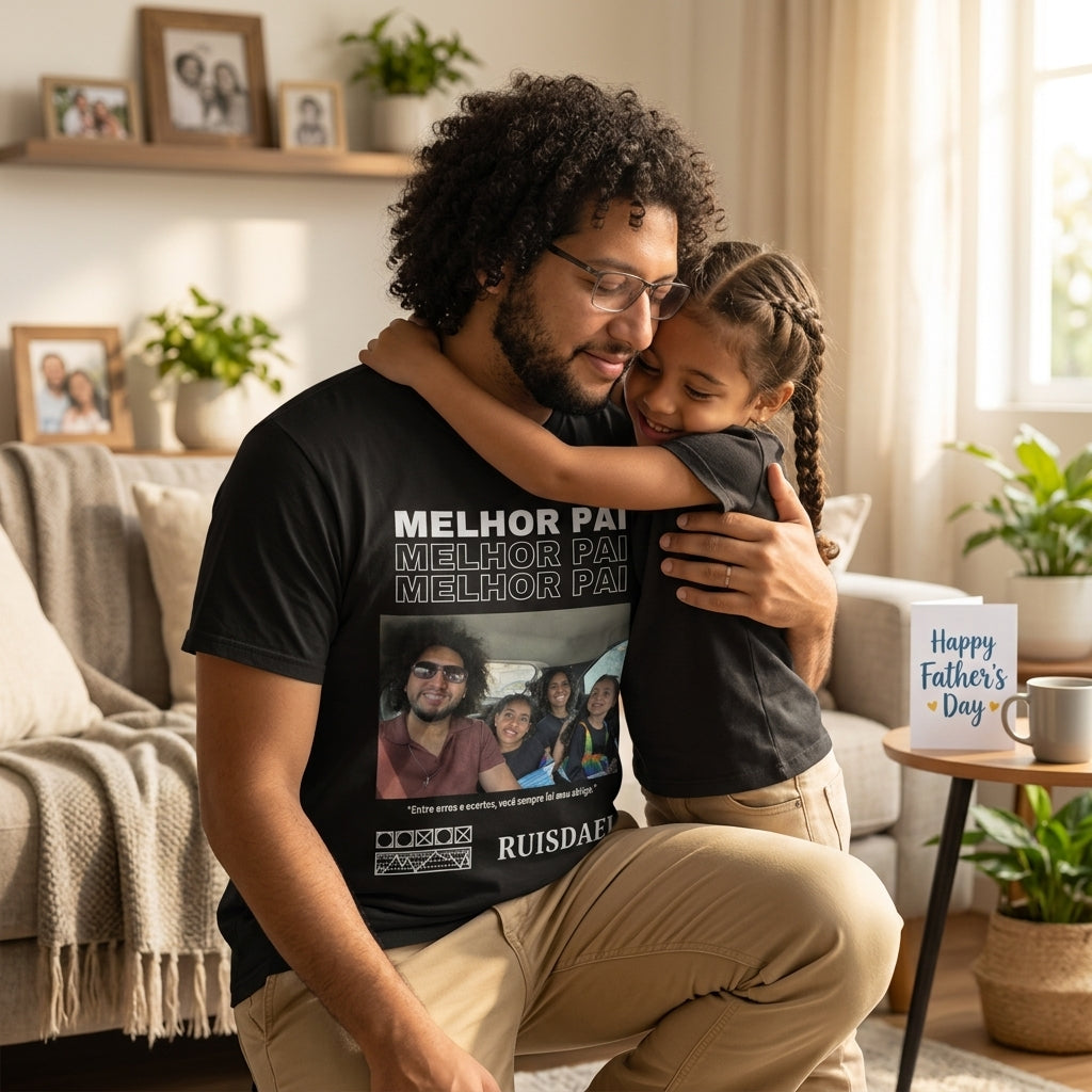 Camiseta Preta Personalizada Melhor Pai com Foto - imagem lifestyle 5